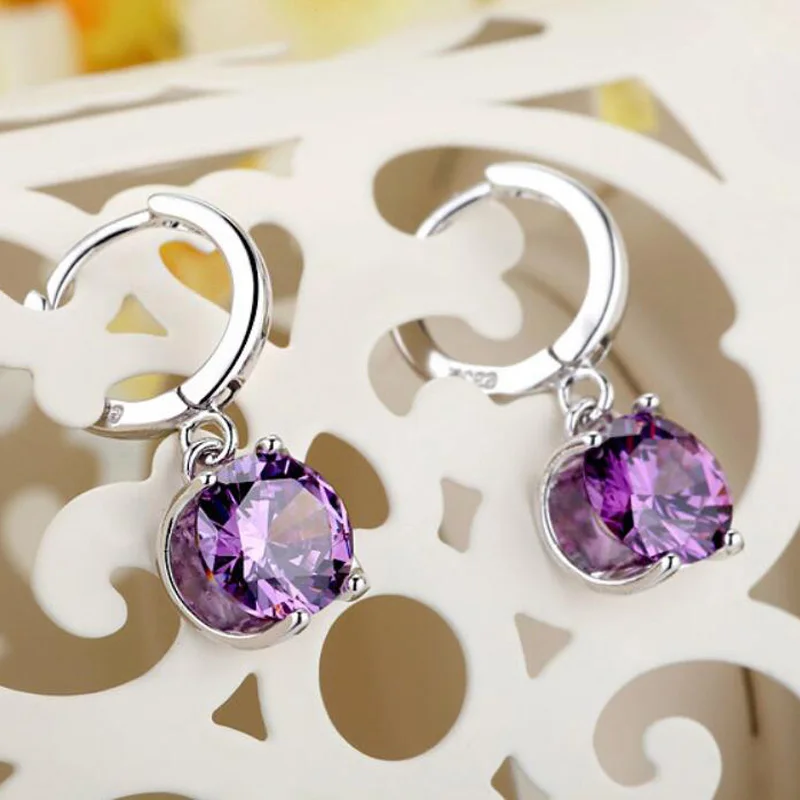 

KOFSAC New 925 Sterling Silver Jewelry Earrings For Women Charm Purple Zircon Hoop Earring Female Anniversary Accessories Gifts