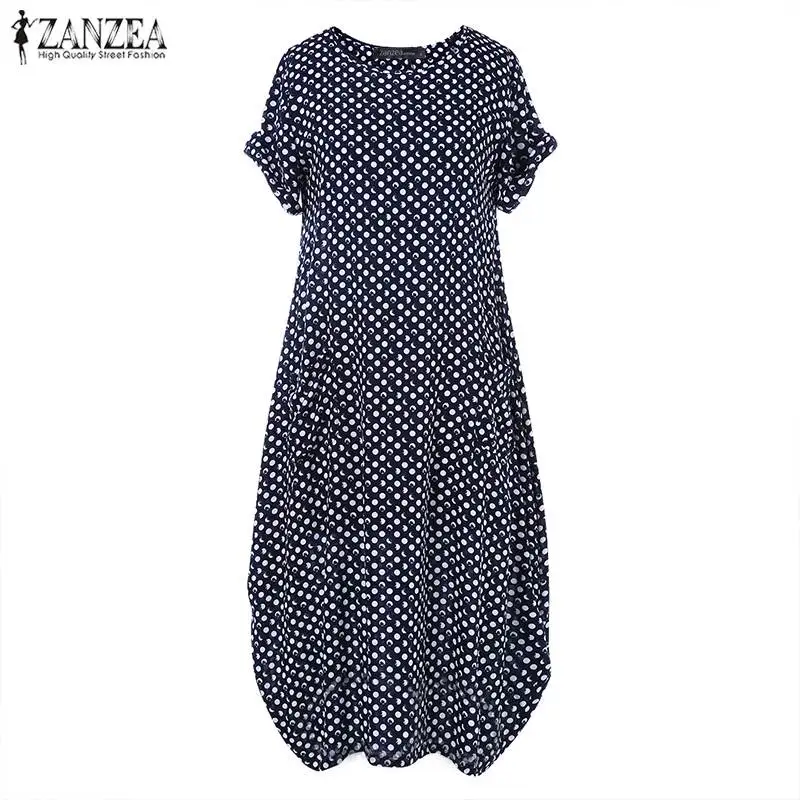 Сарафан ZANZEA женский винтажный в горошек длинный мешковатый кафтан с круглым