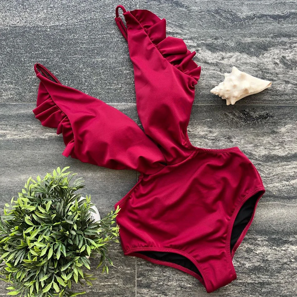 2020 сексуальный цельный купальник женский монокини с пуш ап оборками купальный