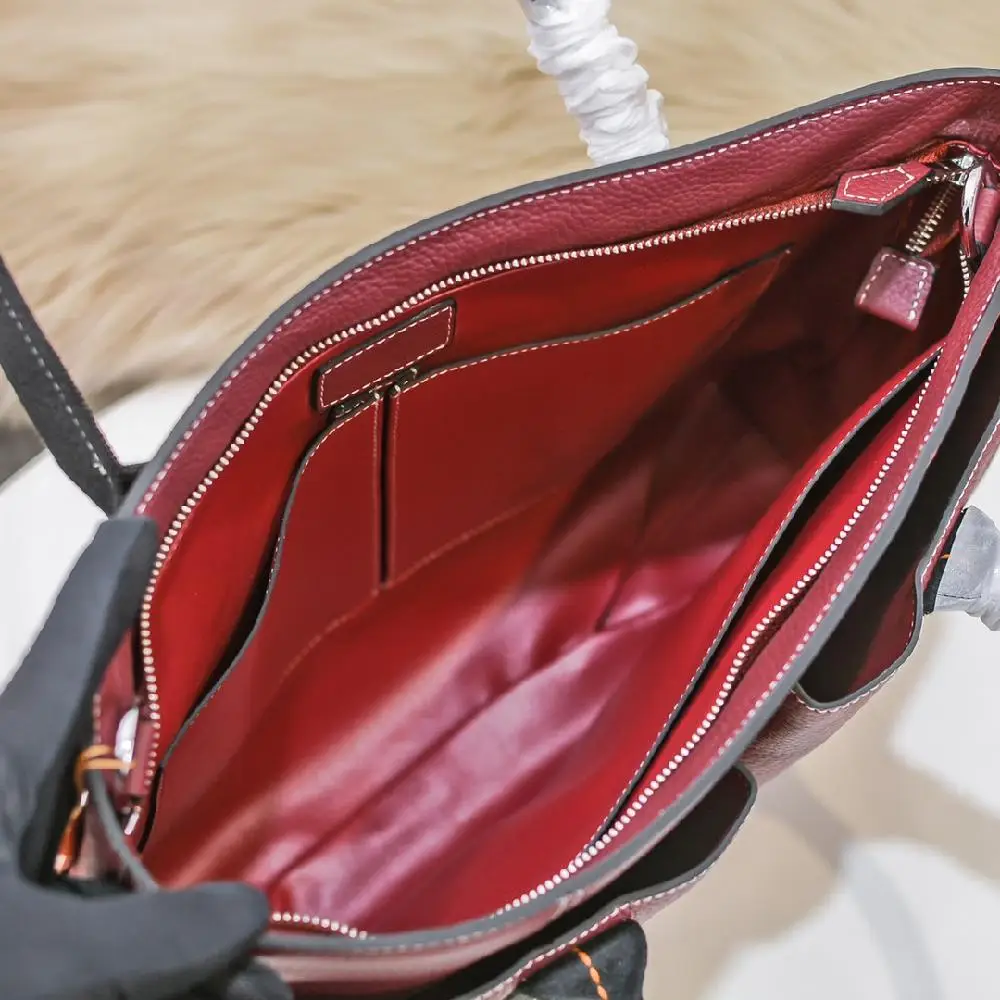 

2021 Men's Rose red Cowhide Leather Designer Briefcase High Quality Large Capacity Laptop Bag Retro Fashion Waterproof Handbag O