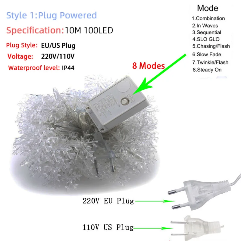 Светодиодный Сказочный светильник-гирлянда со снежинками подвесная гирлянда