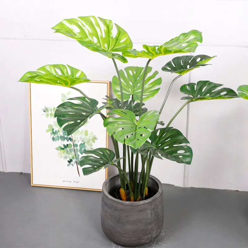 Artificial Plants Green Palm Leaves Monstera Home Garden Living Room Bedroom Balcony Decoration Tropical Plastic Fake Plant