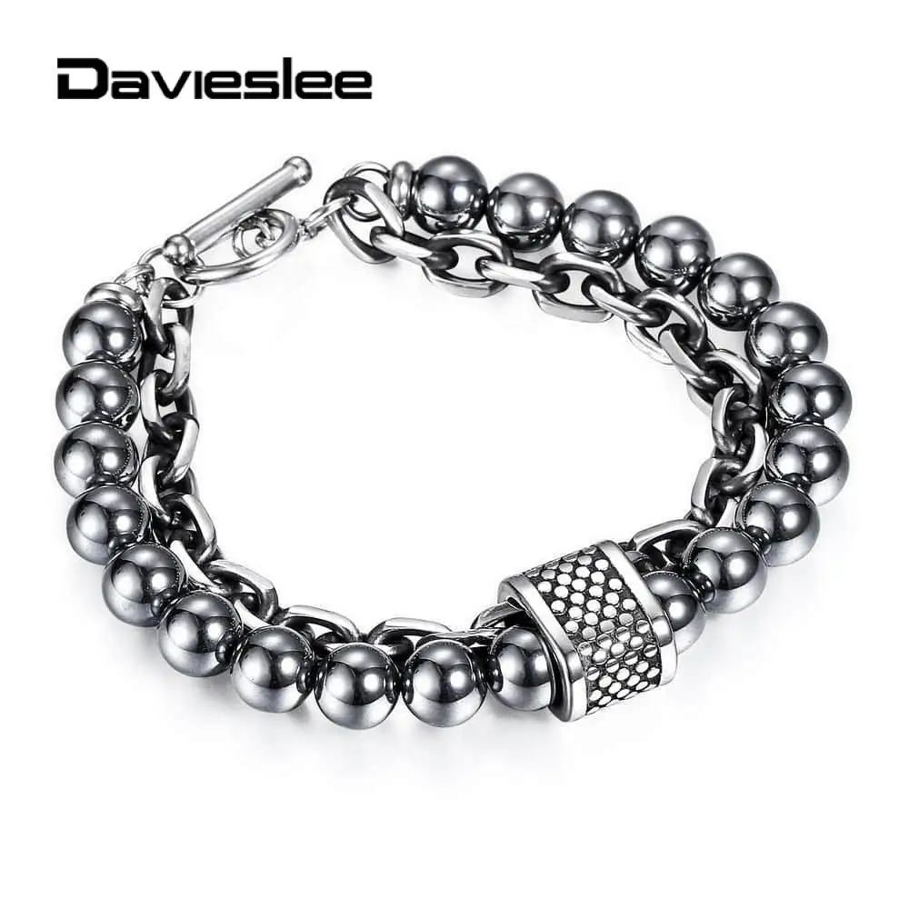 Двухслойный браслет из бисера для мужчин гемитат металл смешанные бусины