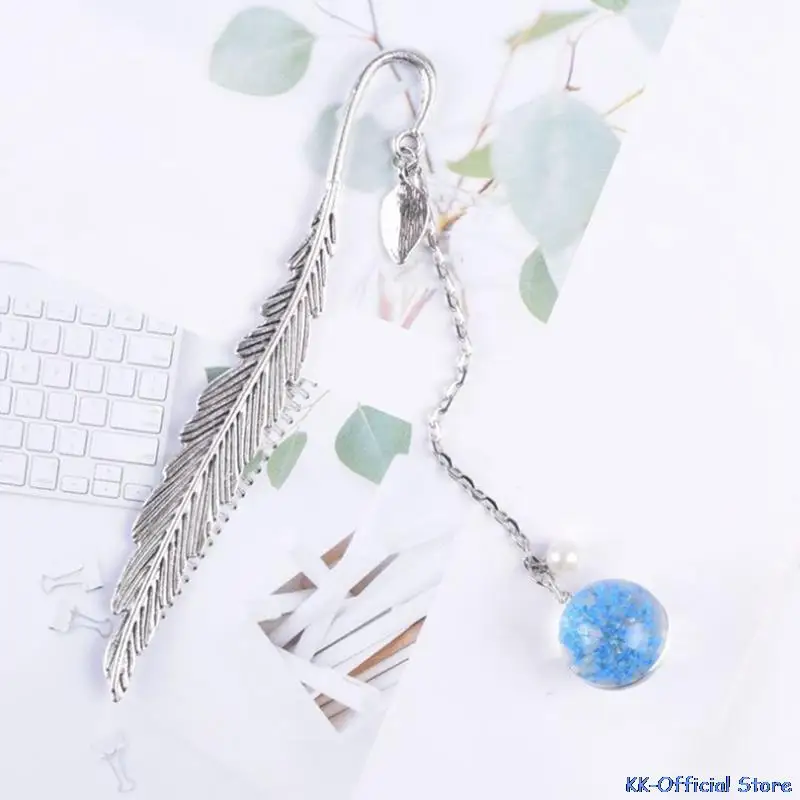 

Crystal Flower Specimens Bookmark Chinese Style Leaves Pendant Metal Bookmark Book Page Holder Stationery School Office