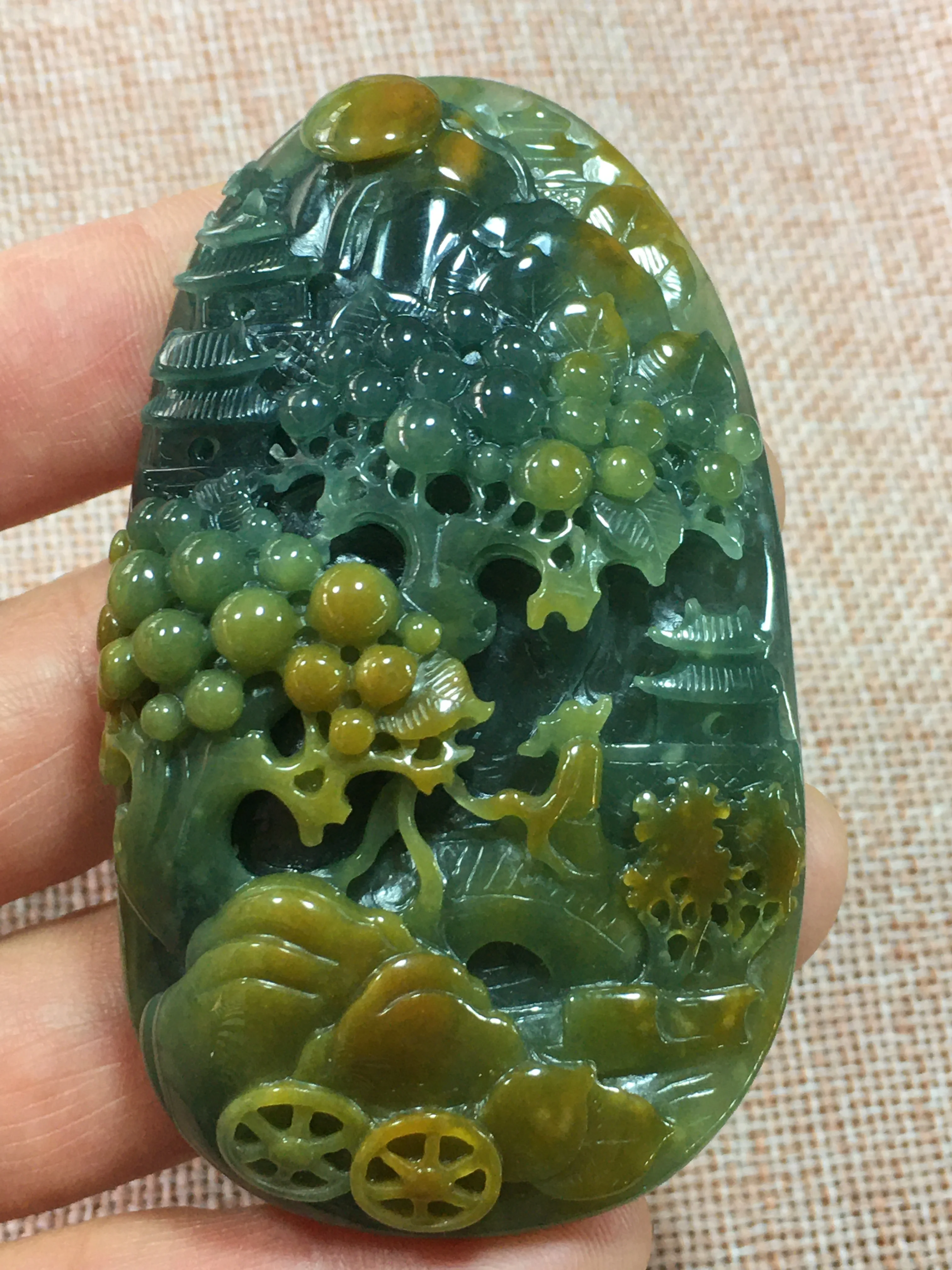 

Natural Myanmar jade A HandCarved landscape whaterfall green jade pendant jade necklace pendants jewelry jade necklaces woman