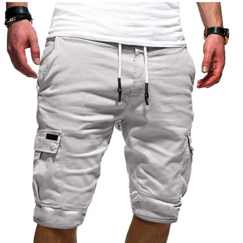 

Men's Outdoor Cargo Shorts Summer Drawstring Relaxed Fit Multi-Pockets Elastic Waist Casual Solid Color Beach Loose Shorts