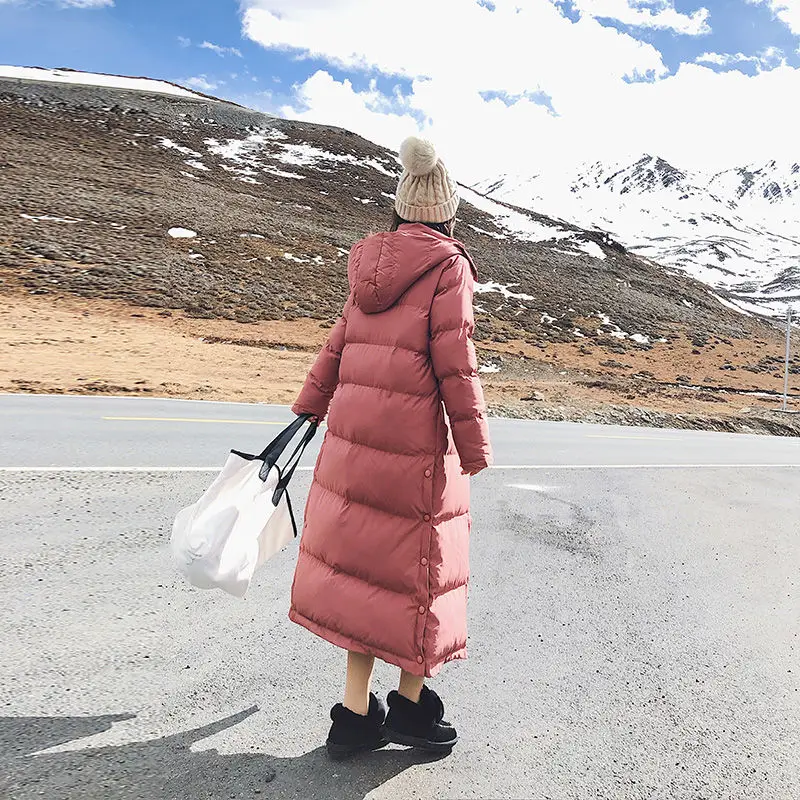 Пальто женское хлопковое зимнее толстое очень длинное с капюшоном куртки по