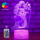 Светодиодный ночник принцессы русалки 3D, 16 цветов, с дистанционным управлением, ночник, настольная лампа для спальни, на день рождения, Рождество, детский подарок