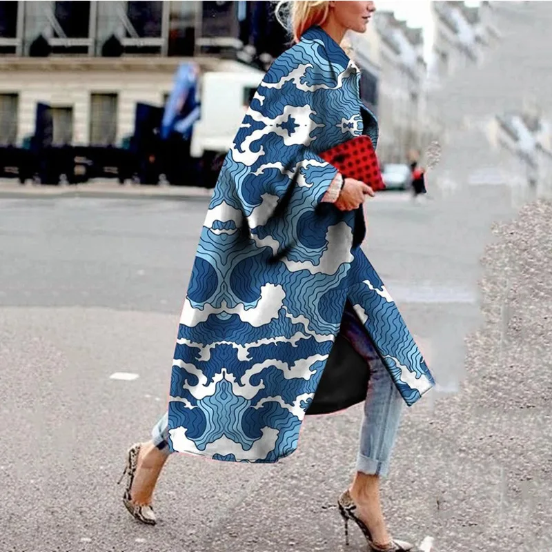 Осенне зимнее пальто для женщин модное с геометрическим принтом цветное женское