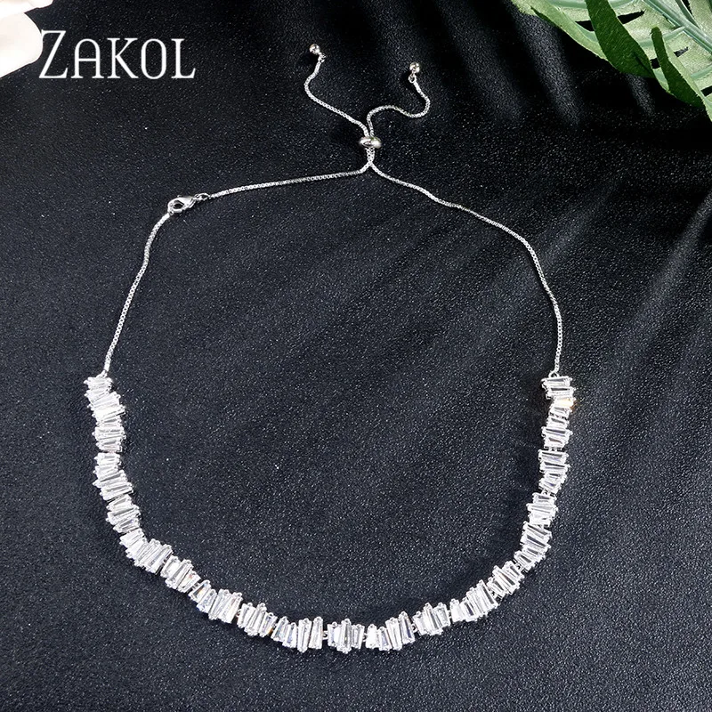 White Color ZAKOL модный бренд ювелирные изделия серебро розовое золото цвет прямоугольник циркония ожерелье/Torques для женщин юбилей FSNP076 - Окраска металла: White Color