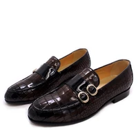 high end leather loafer cover foot button fish pattern handmade shoes trend office mens formal shoes banquet wedding shoes