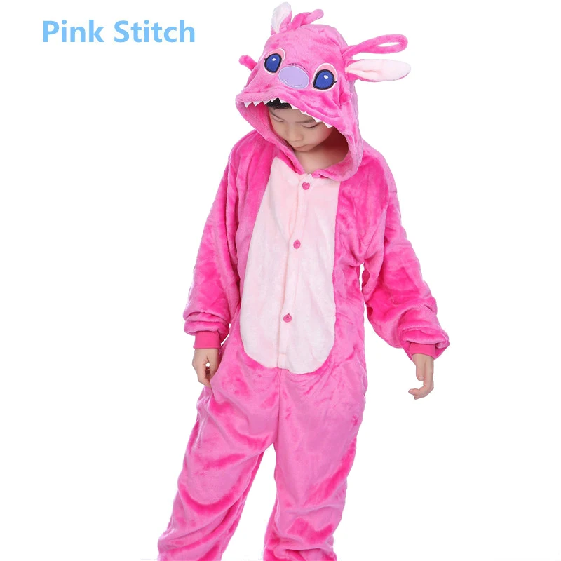 Pink stitch Зимние Детские пижамы для девочек и мальчиков; Детский комбинезон; детский пижамный комплект; одежда для сна с рисунками животных; одежда для сна с вышивкой панды, единорога, кигуруми; Косплей - Цвет: Pink stitch