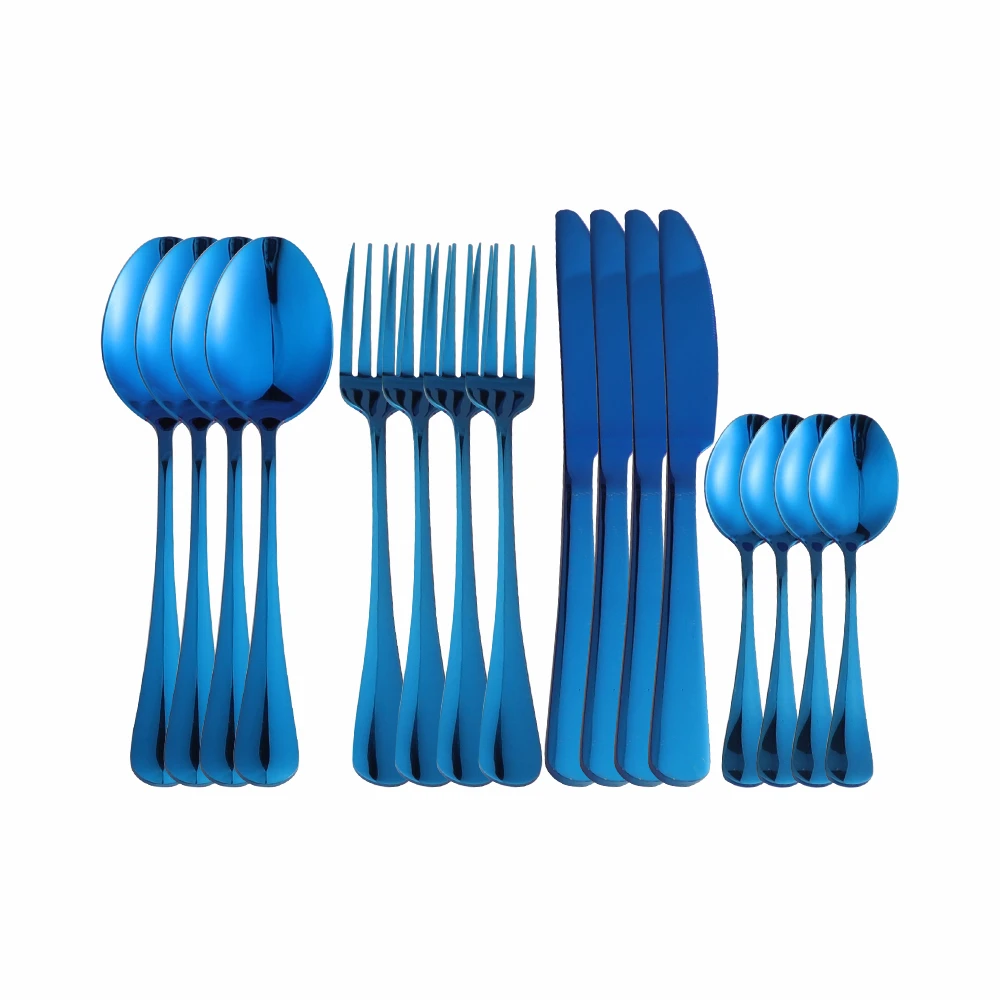 

16Pcs Blue Stainless Steel Cutlery Tableware Set Dinnerware Flatware Set Forks Knives Spoons Set Wedding Home Party Silverware