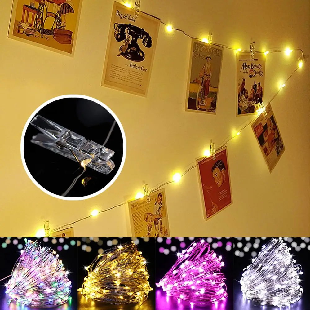 Светодиодная гирлянсветильник с s образным креплением для фотографий 1 м 2 3 4 5 10