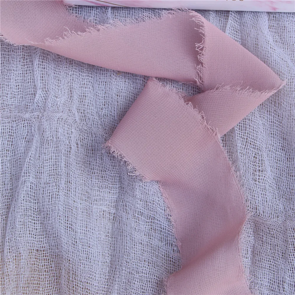 4 5 см х м пыльно-синяя потертая шифоновая шелковая лента ручной работы с бахромой