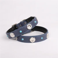 quality snowflake leather dog collar durable rustproof double d ring pet collar for medium large dogs