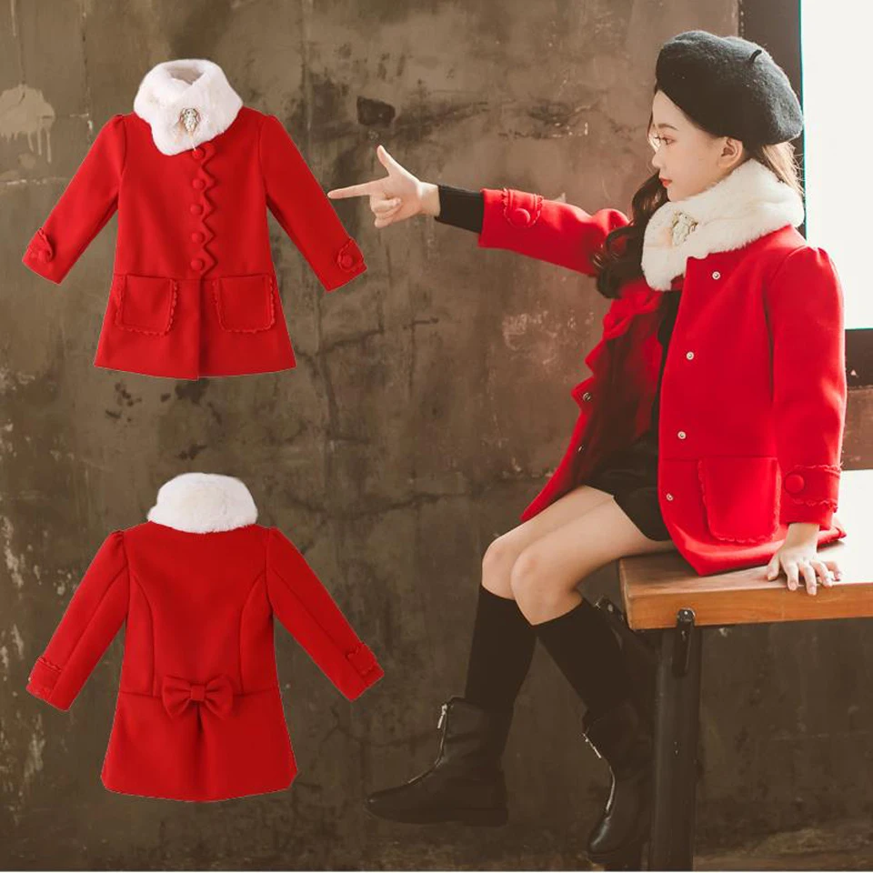 Верхняя одежда для девочек пальто с меховым воротником куртка плотное теплое