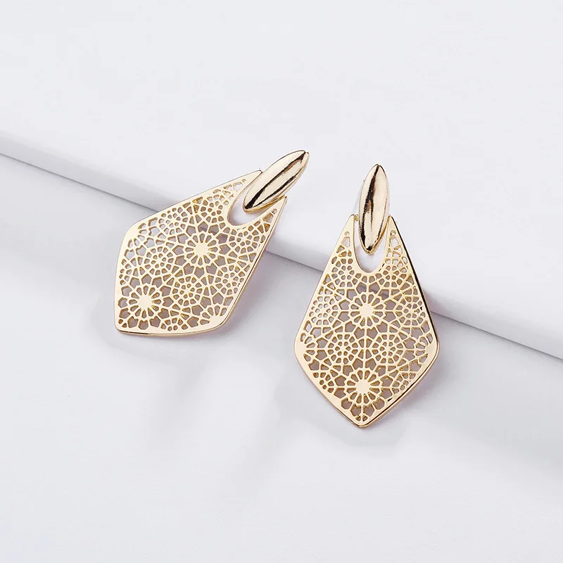 

Silver Gold Color Alloy Geometry Hollow Out Flower Dangle Earrings For Women Jewelry