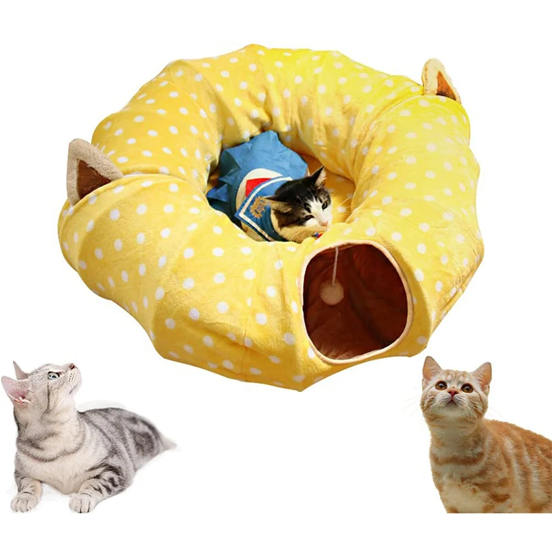 

Foldable Cat Tube and Cat Tunnel with Central Mat for Cat Dog Soft Plush Material and Full Moon Shaped Pet Tunnel Cat Beds House