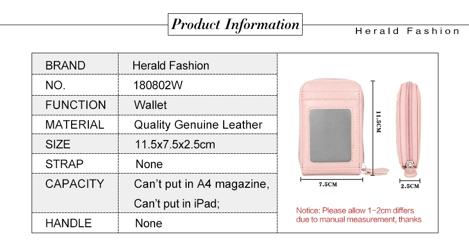 Herald модный качественный кошелек из натуральной кожи RFID для женщин, женский кошелек из коровьей кожи, сумка для кредитных карт, ID, паспорта, карт, кошелек