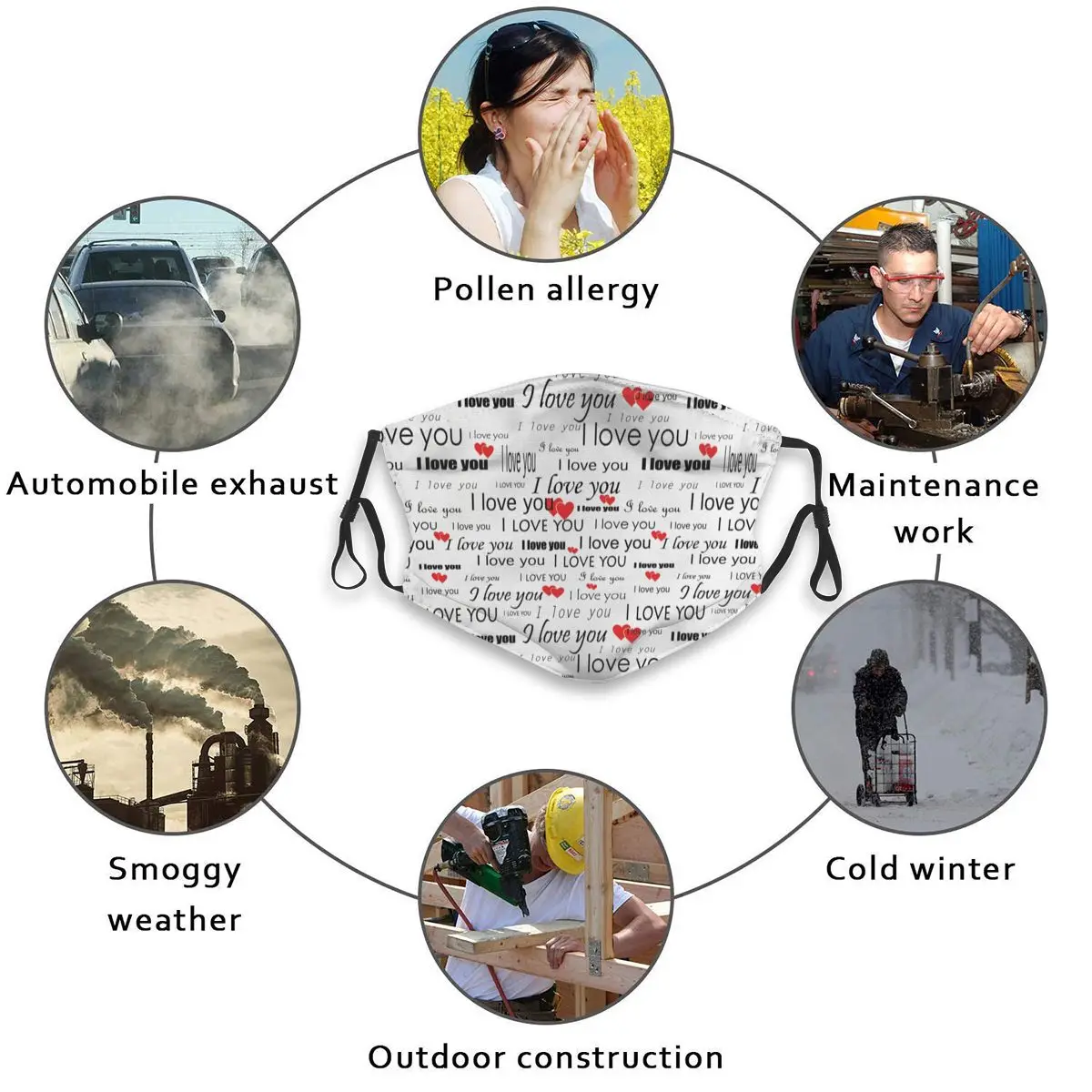 

Anti Haze Woman Men Mouth Mouth-muffle Romantic I Love You Words Organizer Dust Mouth Masks cover With filter Outdoor Washable
