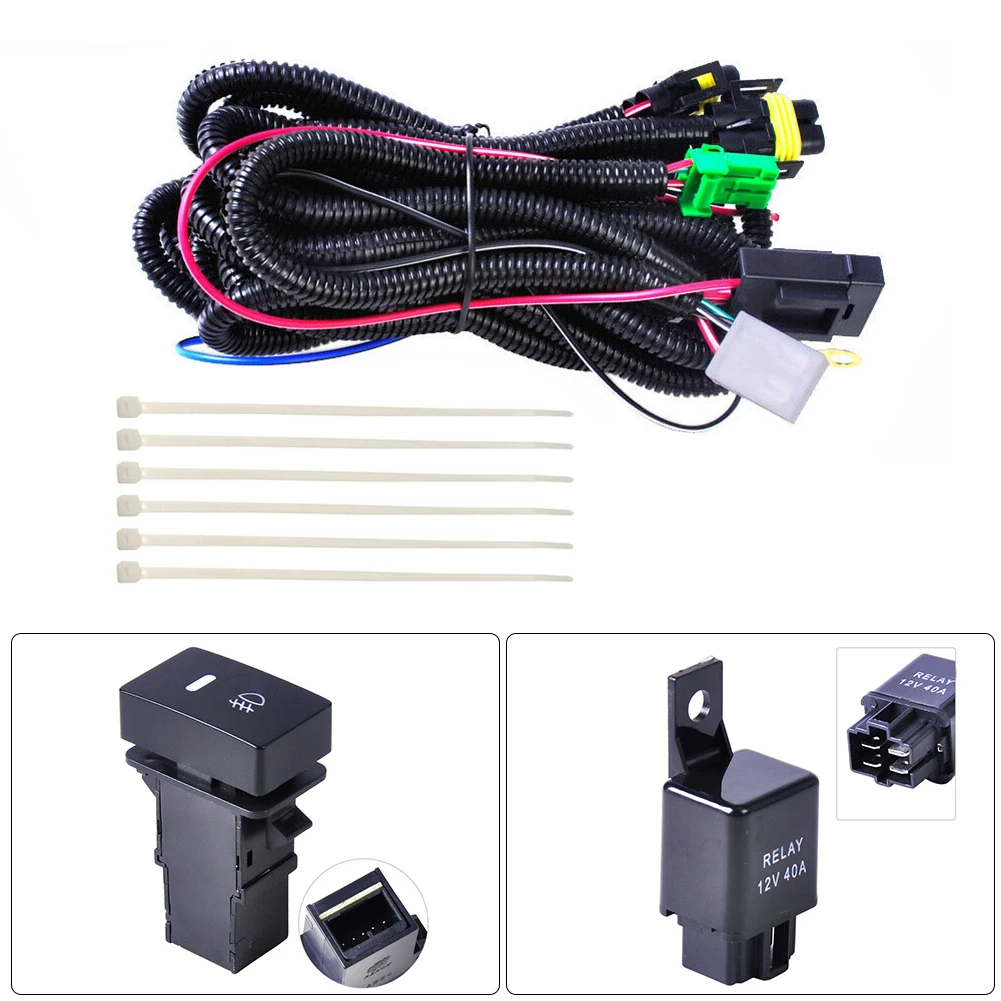 

H11 Fog Light Wiring Harness Sockets Wire LED indicators Switch 12V 40A Relay