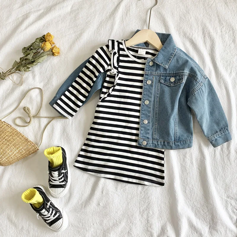 1-4Years Baby Kids Girls Cotton Striped Dress 2019 Autumn New Toddler Girl's Elegant Ruffles Fall Casual Clothes | Детская одежда и