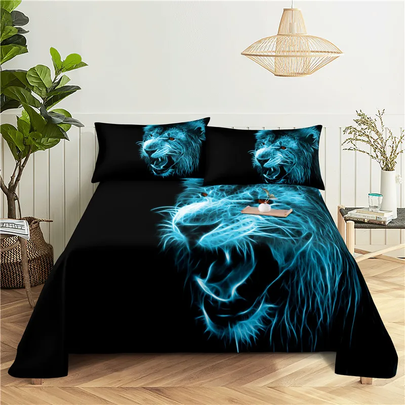 

Постельное белье из полиэстера с цифровой печатью льва 0,9/1,2/1,5/1,8/2,0 м, простыня с наволочкой, Комплект постельного белья с принтом