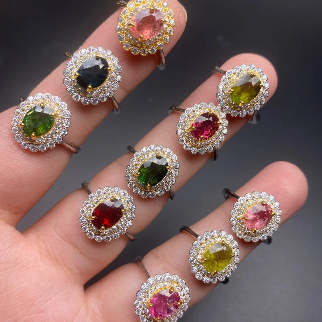

Luxury 925 sterling silver natural colored tourmaline gemstone ring women's wedding anniversary ring women's fine jewelry