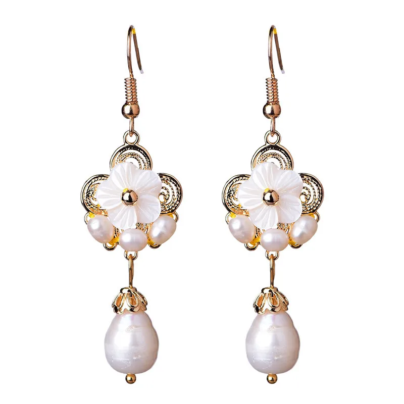 Жемчужные серьги капли с цветами красный амулет модные очаровательные