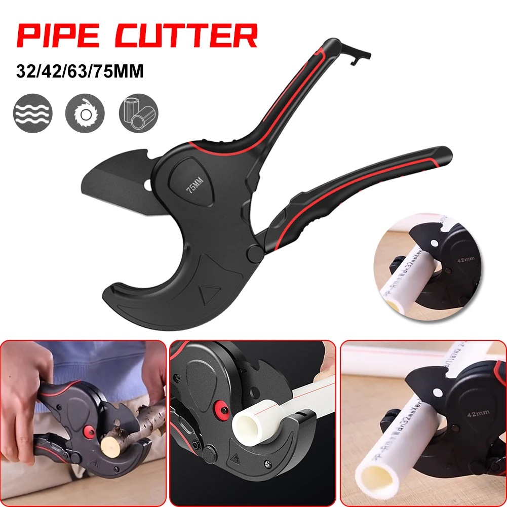 Pipe Cutter 32-75MM Pipe Cutting Scissors Ratchet Cutter Tube Hose Plastic Pipes PVC/PPR Plumbing Manual Hand Tools for Plumb