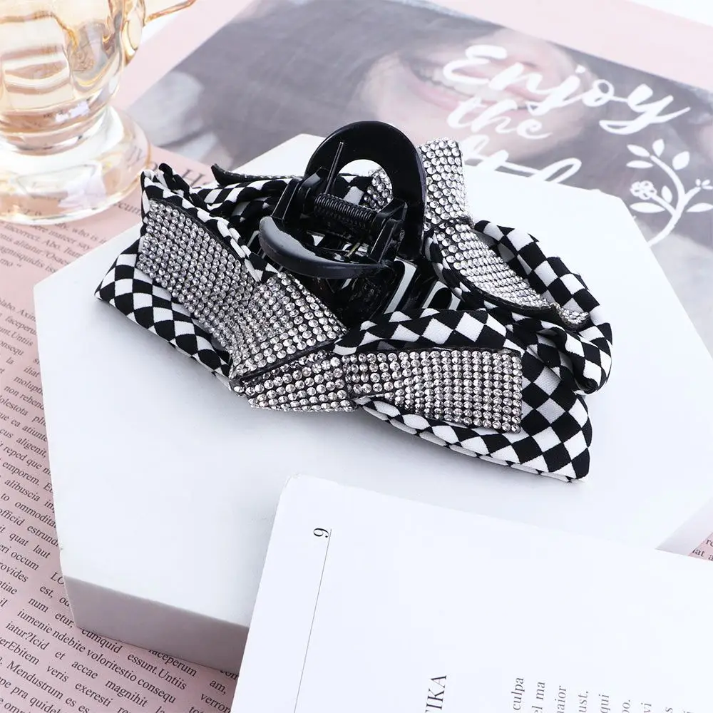 

Fashion Barrettes Diamond Big Ribbon Bow Rhinestone Checkerboard Hair Claws Korean Style Hair Ornaments Bow Hair Clips