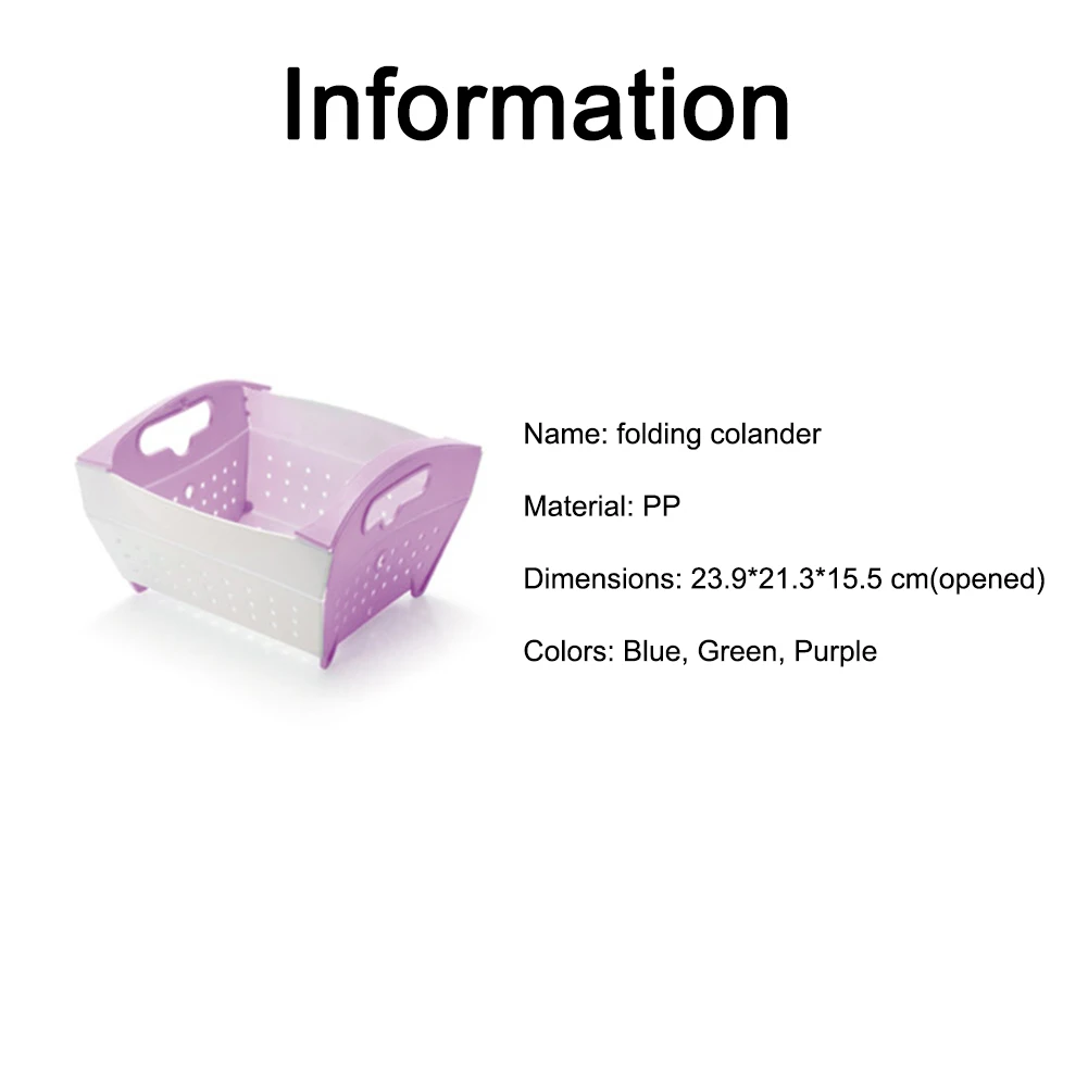 

Collapsible Colander Plastic Food Strainer with Side Handles Vegetable Fruit Foldable Strainer Basket