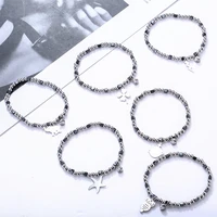 stainless steel clover charm bracelets for women silvery minimalism round beads chain with rhinestone fashion jewelry wholesale