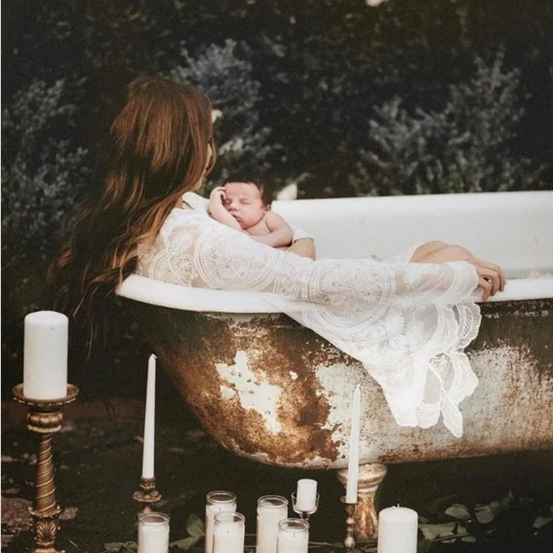 

Maternity Photography Props Dresses Hollow Lace Maternity Photo Cardigan Summer Pregnant Women Photo Dress