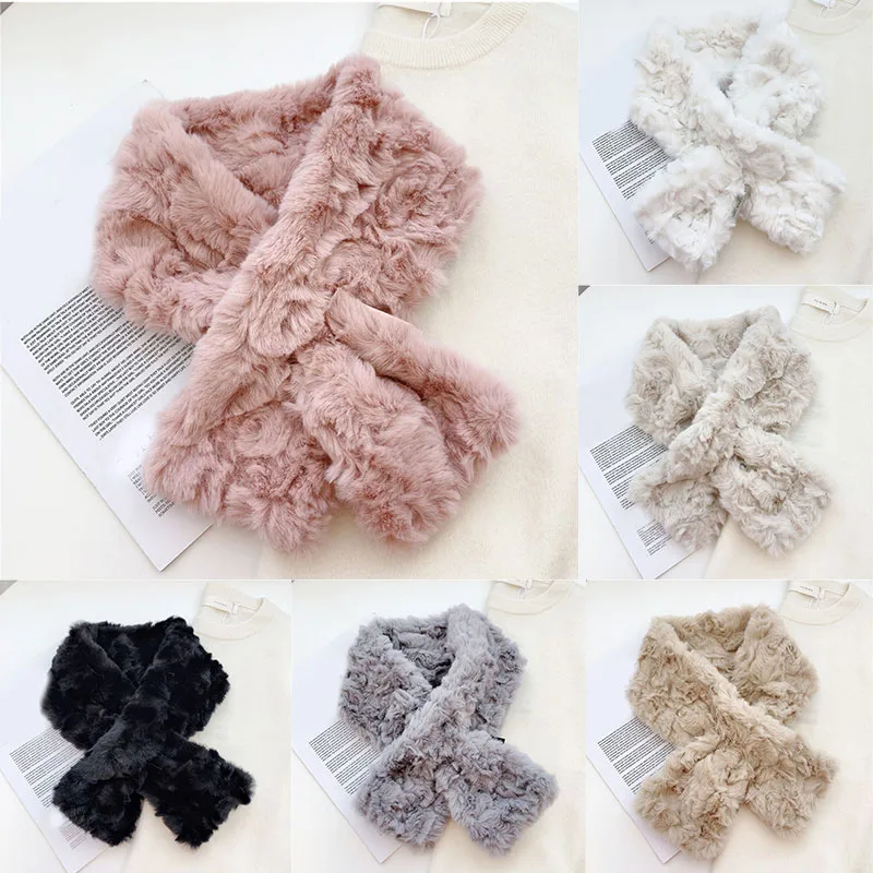 

Winter Thick Warm Scarf Women Plush Furry Collar Scarves Fluffy Cross Scarf Neck Warmer Faux Fur Scarf Shawls Solid Color
