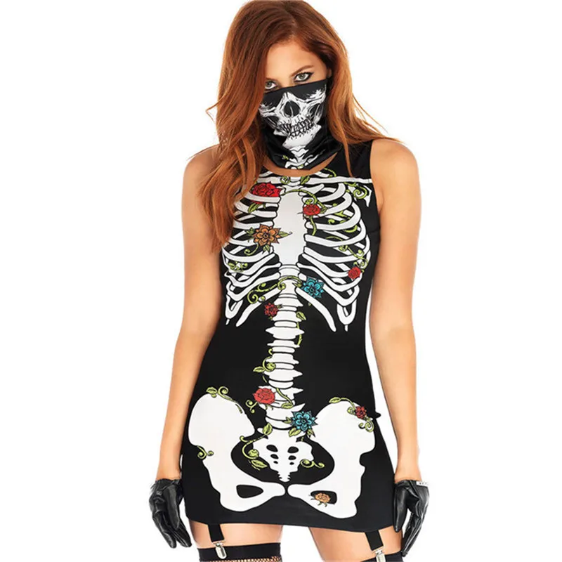 halloween skelton Страшные костюмы Хеллоуин Косплей Призрак Одежда для женщин Взрослый Костюм Скелета карнавал вечерние представление Череп платье J6 - Цвет: halloween skelton