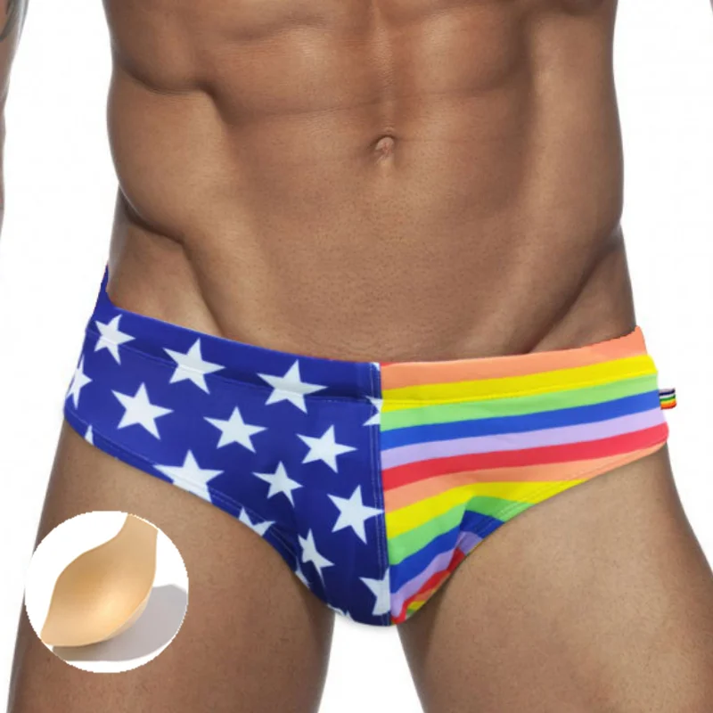 

UXH Sexy Rainbow Stars Swimsuit Man Mens Swim Briefs Push Up Bikini Swimwear Men Swimming Trunks Beach Surf Bathing Suit Short