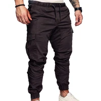 2022 hot sale fashion men casual solid color pockets waist drawstring casual men sports ankle tied skinny cargo pants clothing