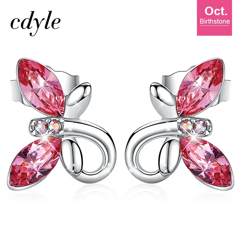 Oct Cdyle, с изображением милой бабочки Стад Серьги, украшенные кристаллами от Сваровски, серьги, ювелирные изделия Kolczyki; искусственная кожа; Прямая(дропшиппинг); Damskie 925 иглы - Окраска металла: Oct