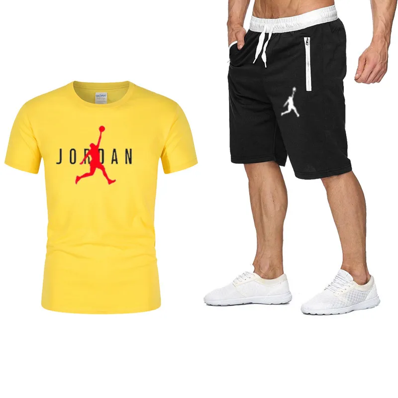 

2021 New Sports T-Shirt Casual Pants Men's 2-Piece Suit Pure Cotton Short-Sleeved Casual Short Top Basketball Uniform Summer 2XL