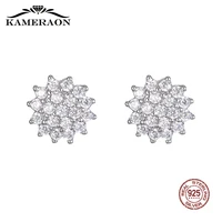 925 sterling silver diamond stud earrings designer flower fine jewelry zircon white fashion earring for women 2019 statement