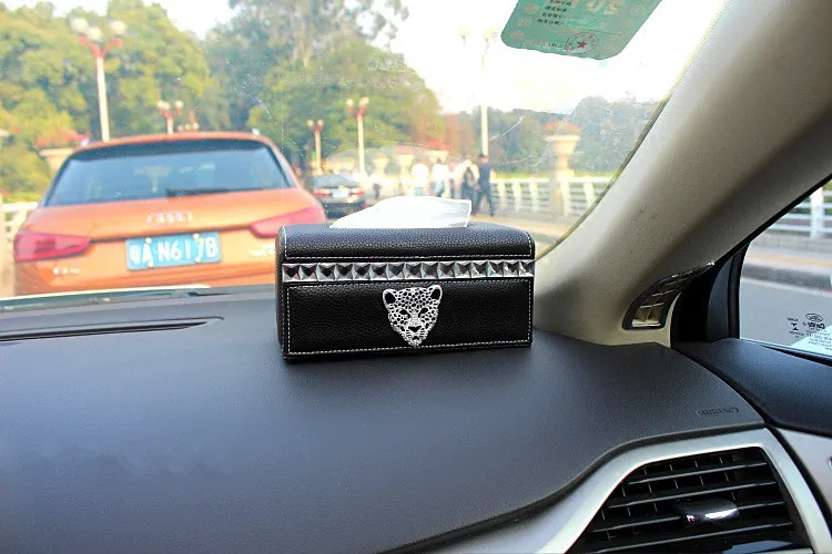 Черная бежевая коробка для салфеток из натуральной кожи автомобиля с головой