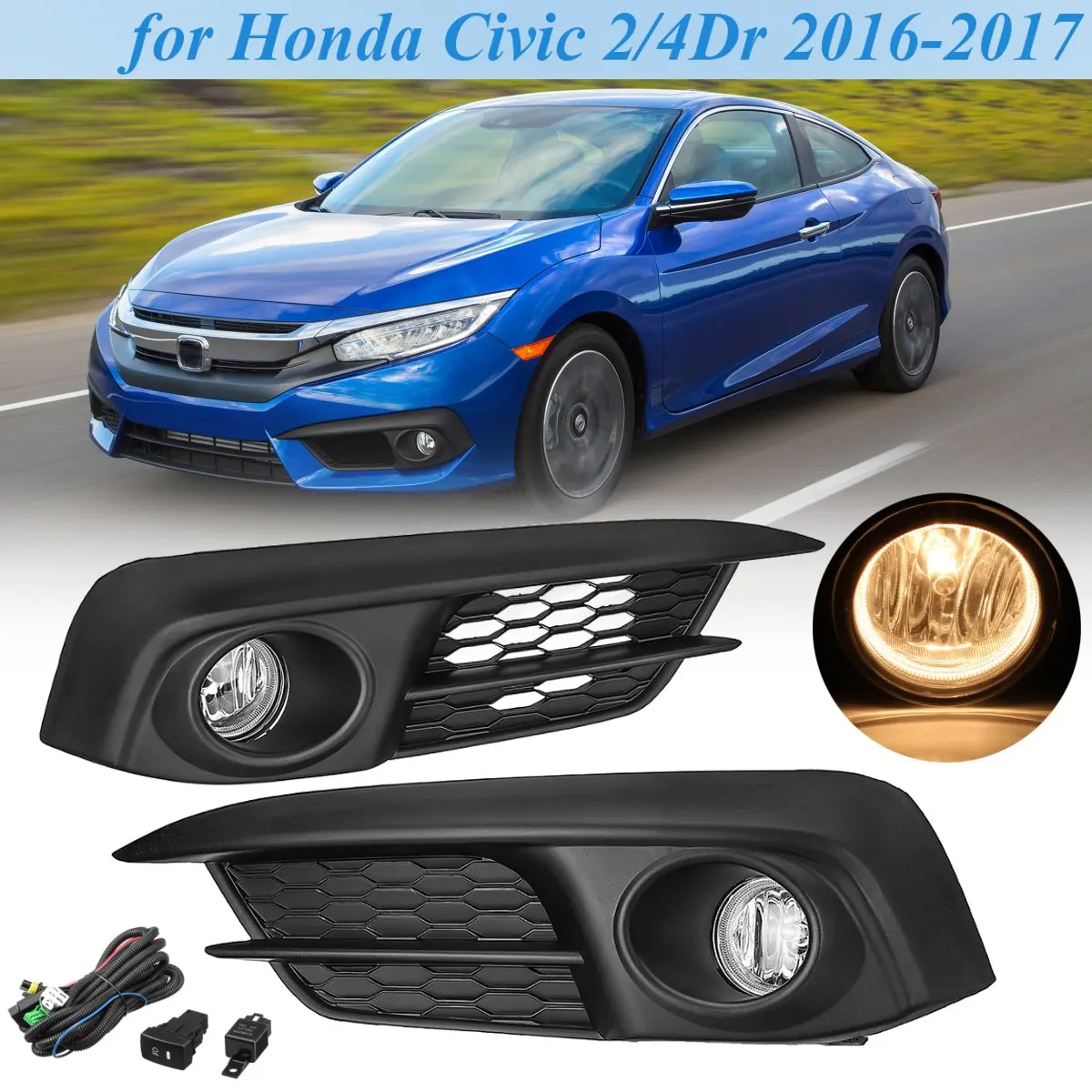 1 пара фары для переднего бампера Honda for Civic 2016 2017|Фара авто в сборе| |