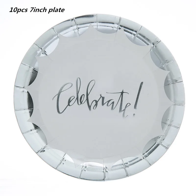 10pcs 7inch plate 10 шт. золотые вечерние одноразовые столовые приборы, чашки шампанского, соломинки, 1st день рождения, вечерние принадлежности для детей - Цвет: 10pcs 7inch plate