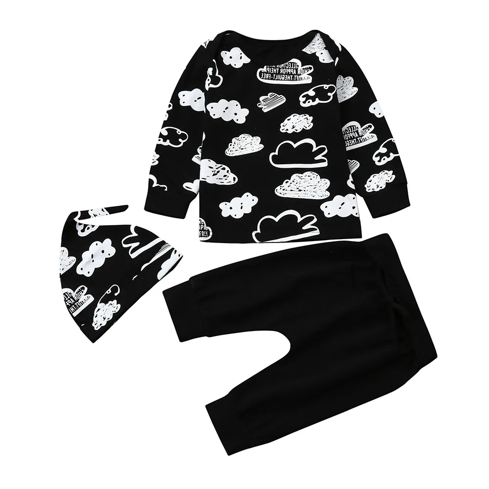 3Pcs Fall Kids Outfits Newborn Baby Girls Boys Clothes Set Cloud Print T Shirt Tops+Pants Y831 |