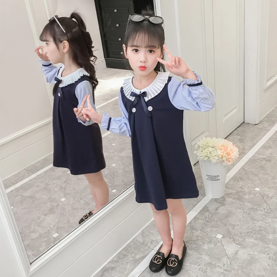 Новые платья для девочек приталенные трапециевидной формы лоскутное платье в