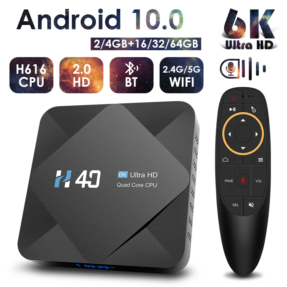 ТВ приставка Android 10 4 + 64 ГБ 6K H.265 2 4/5 ГГц Wi Fi Bluetooth|ТВ-приставки и медиаплееры| |