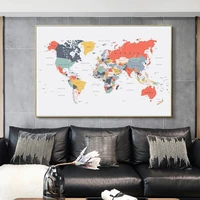 world map poster print happy colors wall art canvas painting coral colorful wall picture for living room decoration home decor