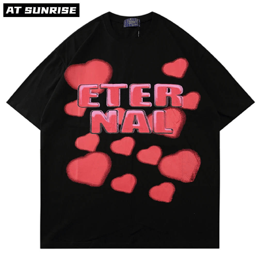 

2021 Men Hip Hop Streetwear T-Shirt Harajuku Letter Heart T Shirt Cotton Casual Summer Short Sleeve Tshirt Tops Tee Black Casual